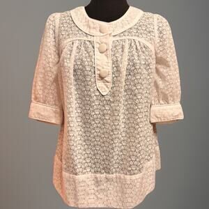 French Connection Blouse 4 Womens Semi Sheer Burnout Cottagecore Top Twee
